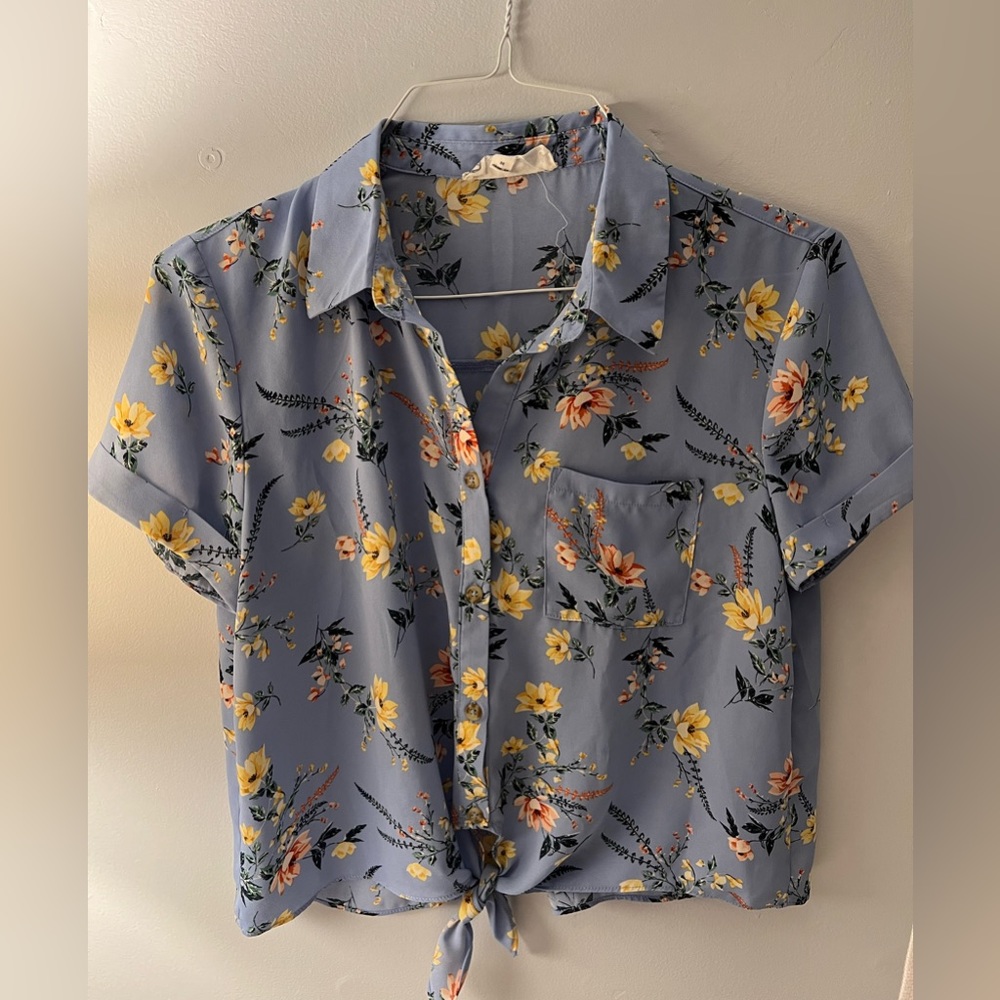 hippie rose tie front button down